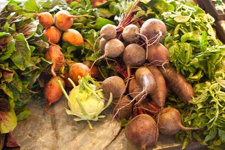 Farmers' markets, sometimes called greenmarkets, are markets, usually held out-of-doors, in public spaces, where farmers can sell produce to the public.の写真素材