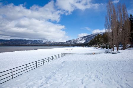 Lake Tahoe is a large freshwater lake in the Sierra Nevada mountains of the United States.の写真素材