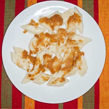 Lazy pierogi - dumplings made from cottage cheese , eggs and flour, cooked in lightly salted water.の写真素材