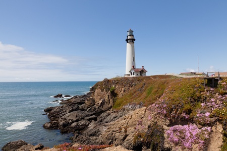 Pigeon Point Lighthouse is a lighthouse built in 1871 to guide ships on the Pacific coast of California.の写真素材