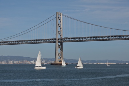 The San Francisco â Oakland Bay Bridge is a pair of bridges spanning San Francisco Bay of California, in the United States.のeditorial素材