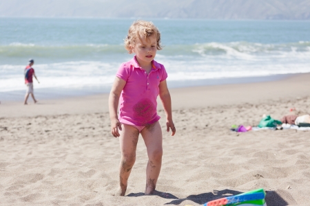 Having fun on the beach on sunny day.の写真素材