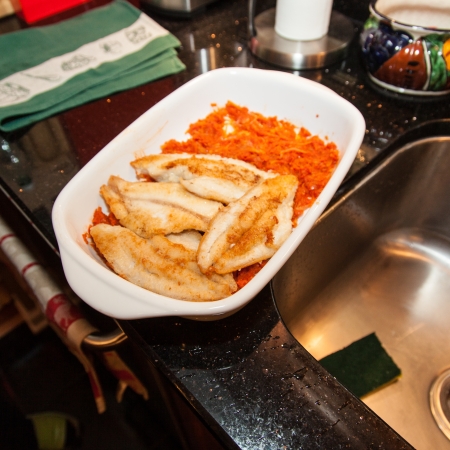 Making of fish in Greek style. の写真素材