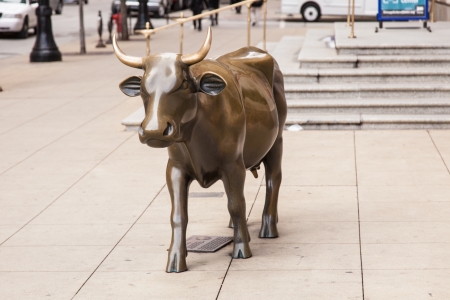 Bronze casting commemorating Chicago's Cow Parade exhibitionの写真素材