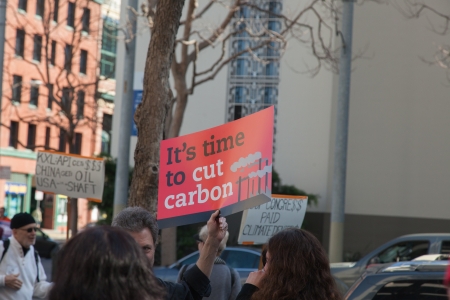 SAN FRANCISCO - FEBRUARY 17: Massive âForward on Climateâ rally at One Market Plaza on February 17, 2013 in San Francisco, California. Rally organizers are calling on President Obama to move America forward with decisive action to reduce carbon pollutのeditorial素材