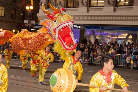 SAN FRANCISCO - FEBRUARY 23: Chinese New Year Parade in Chinatown on February 23, 2013 in San Francisco, California. Over 100 units participated in the Southwest Airlines Chinese New Year Parade.のeditorial素材