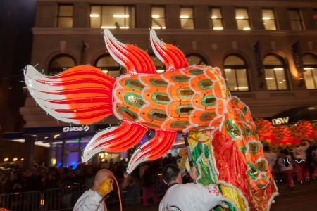 SAN FRANCISCO - FEBRUARY 23: Chinese New Year Parade in Chinatown on February 23, 2013 in San Francisco, California. Over 100 units participated in the Southwest Airlines Chinese New Year Parade.のeditorial素材