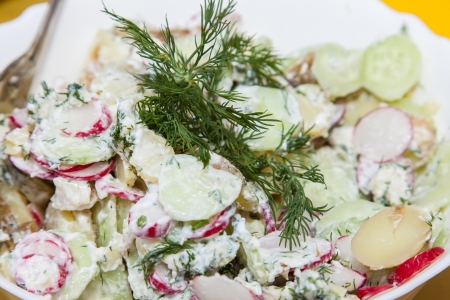 Party table arrangement with assortment of foods.の写真素材