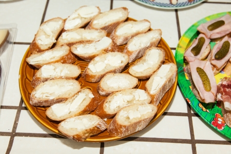 Delicious sourdough bread on party table.の写真素材