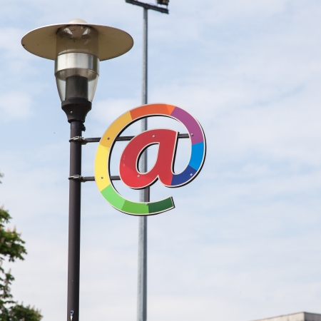 Free WiFi sign in a park in Kolobrzeg.の写真素材