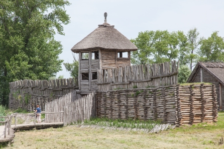 Archaeological open air museum Biskupin is an archaeological site and a life-size model of an Iron Age fortified settlement in north-central (Wielkopolska) Poland (Kuyavian-Pomeranian Voivodeship).の写真素材