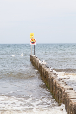 Wide sandy Baltic Sea beach in Kolobrzeg.の写真素材