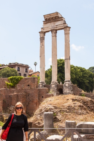 Temple of Castor and Pollux is an ancient edifice in the Roman Forum, Rome, central Italy. It was originally built in gratitude for victory at the Battle of Lake Regillusの写真素材