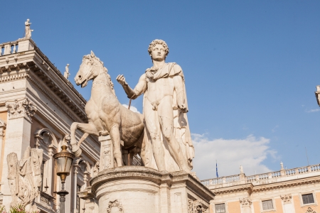 Statue of Castor with his horse at Piazza del Campidoglio on Capitoline Hill in Rome.の写真素材