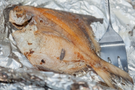 Grilled whole Pompano with lime and olive oilの写真素材