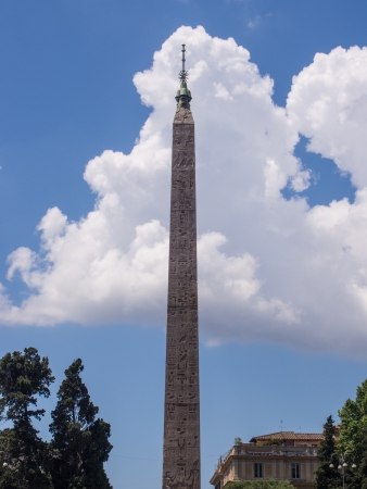 Egyptian obelisk of Ramesses II from Heliopolis stands in the centre of the Piazza del Popoloのeditorial素材