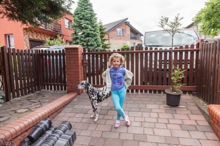 Two pals playing in the garden together.の写真素材