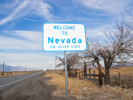Welcome sign at California-Nevada State Line on highway 88の写真素材