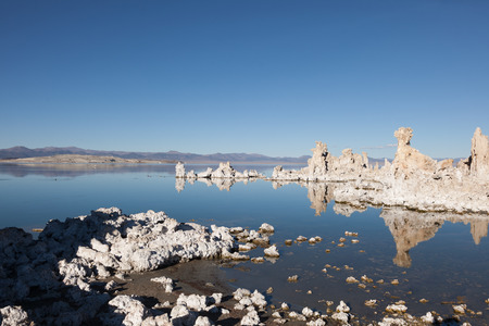 Wonderful limestone tufa towers in Mono Lake South Tufa areaの写真素材