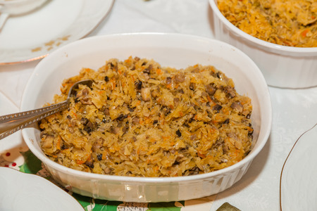 Traditional Polish sauerkraut with dried mushroom served on Christmas Eve.の写真素材