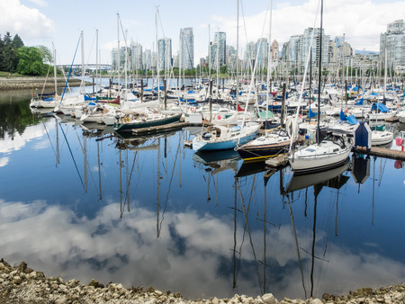 Yacht club marina located in  beautiful downtown Vancouver, British Columbia overlooking False Creek.のeditorial素材