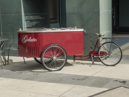 Tricycle cart with fridge for gelato with 6 flavors.のeditorial素材