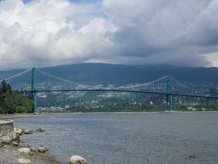 Lions Gate Bridge is a suspension bridge that crosses the first narrows of Burrard Inlet and connects the City of Vancouver, British Columbia, to the North Shore municipalities.の写真素材