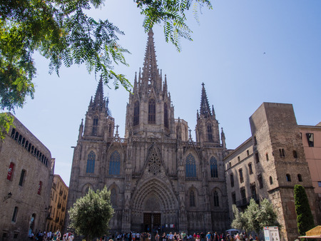 Cathedral of the Holy Cross and Saint Eulalia is the Gothic cathedral and seat of the Archbishop of Barcelona, Spain.のeditorial素材