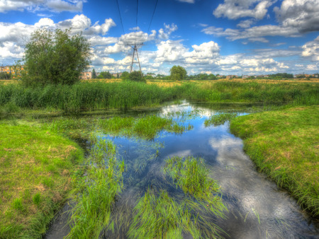 Welna and Nielba river bifurcation in Wagrowiec, Polandの写真素材