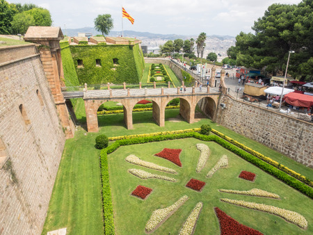MontjuÃ¯c Castle is an old military fortress built on top of MontjuÃ¯c hill in Barcelona, Catalonia, Spain.のeditorial素材