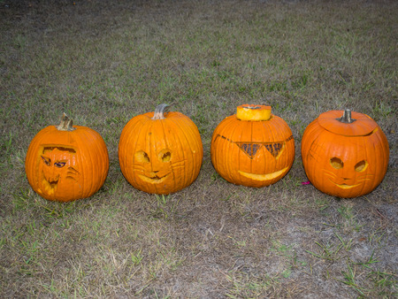 Jack-o'-lantern is a carved pumpkin, associated chiefly with the holiday of Halloween.の写真素材