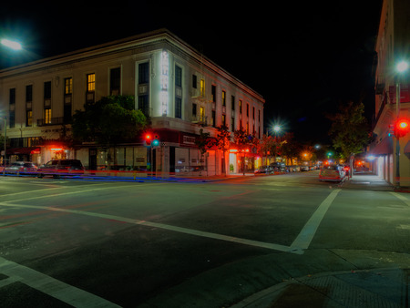 Night view of city streets in Palo Alto, Californiaのeditorial素材