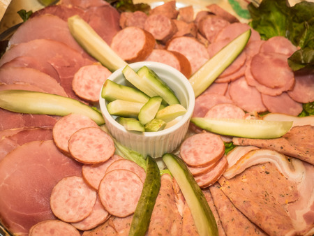 Assortment of meats and sausage on the table during Easter Breakfast
