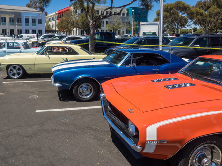 Menlo Park, CA/USA - June 18, 2016: Car Show and Fathers Day BBQ at Facebook Farmers Market in Menlo Park, CA.のeditorial素材