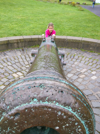Portuguese Cannon on Calton Hill in Edinburgh, Scotland. It is cast in brass during the early 15th century, this cannon is decorated with the Royal Arms of Spain on the barrel. It was shipped to the Portuguese Asian colonies around 1780.のeditorial素材