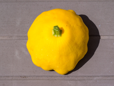 Pattypan squash is a variety of summer squash (Cucurbita pepo) notable for its small size, round and shallow shape, and scalloped edges, somewhat resembling a small toy top, or flying saucer.の写真素材