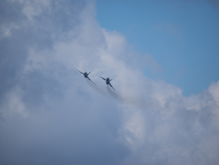 Su-22 fighter-bomber demonstration flight over Central Beach in Kolobrzeg, Poland