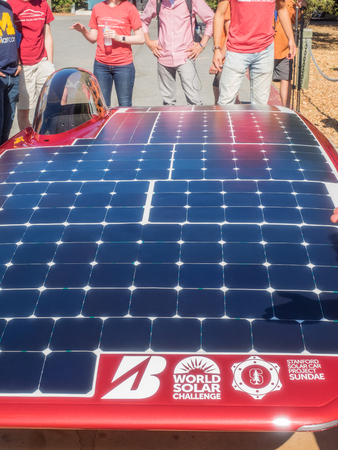 Stanford, CA/USA - July 1, 2017: The Stanford Solar Car Project unveiling the newest solar powered car, Sundae. The car will race across the Australian Outback as part of the World Solar Challenge.のeditorial素材