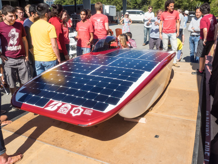 Stanford, CA/USA - July 1, 2017: The Stanford Solar Car Project unveiling the newest solar powered car, Sundae. The car will race across the Australian Outback as part of the World Solar Challenge.のeditorial素材
