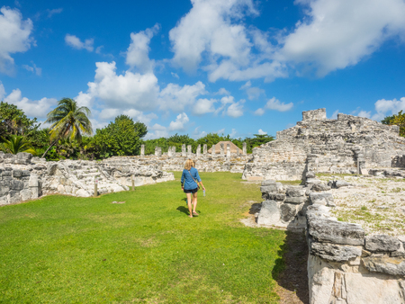 El Rey Ruins located in the Hotel Zone of Cancun is part of an important ancient Maya trade route.の写真素材