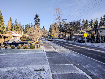 Snowy day in in February in Bellevue,WAの写真素材