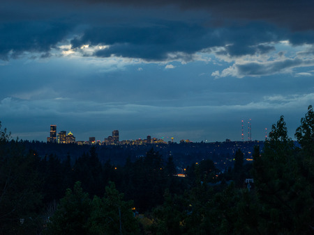 Seattle skyline view on cloudy evening.の写真素材
