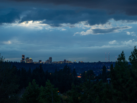 Seattle skyline view on cloudy evening.の写真素材