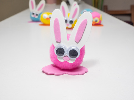 Child made decorations at home before Easter.の写真素材