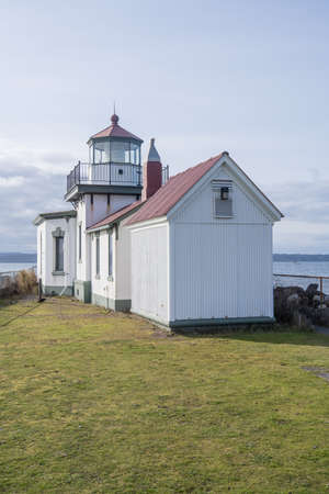 West Point Light is an active aid to navigation on Seattle, Washington's West Point, which juts into Puget Sound and marks the northern extent of Elliott Bay.の写真素材