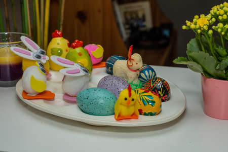 Easter decorations inside a house.の写真素材