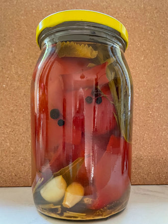 Pickled Sweet Peppers are simple to make with sliced peppers, onion, vinegar, sugar, and simple spices.の写真素材