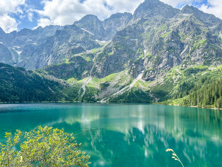 Eye of the Sea is the largest and fourth-deepest lake in the Tatra Mountains, in southern Poland. It is located deep within Tatra National Park in Fish Brook Valley, of the High Tatras mountain rangeの写真素材