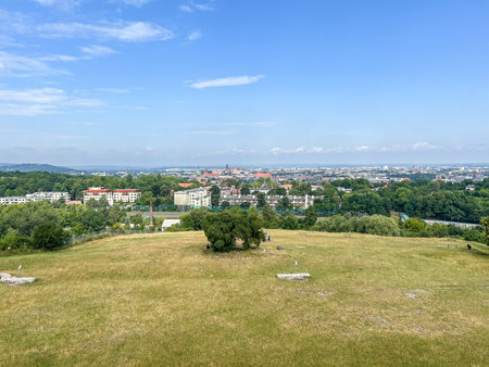 Krakus Mound is a tumulus located in the PodgÃ³rze district of Krakow, Poland; thought to be the resting place of Krakow's mythical founder, the legendary King Krakus.の写真素材