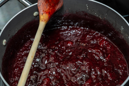 Plum butter is a type of fruit butter made out of plums. The plums are cooked until reduced to a paste. Spices, preservatives, or sweeteners can be added.の写真素材